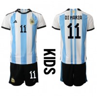 Billiga Argentina Angel Di Maria #11 Barnkläder Hemma fotbollskläder till baby VM 2022 Kortärmad (+ Korta byxor)